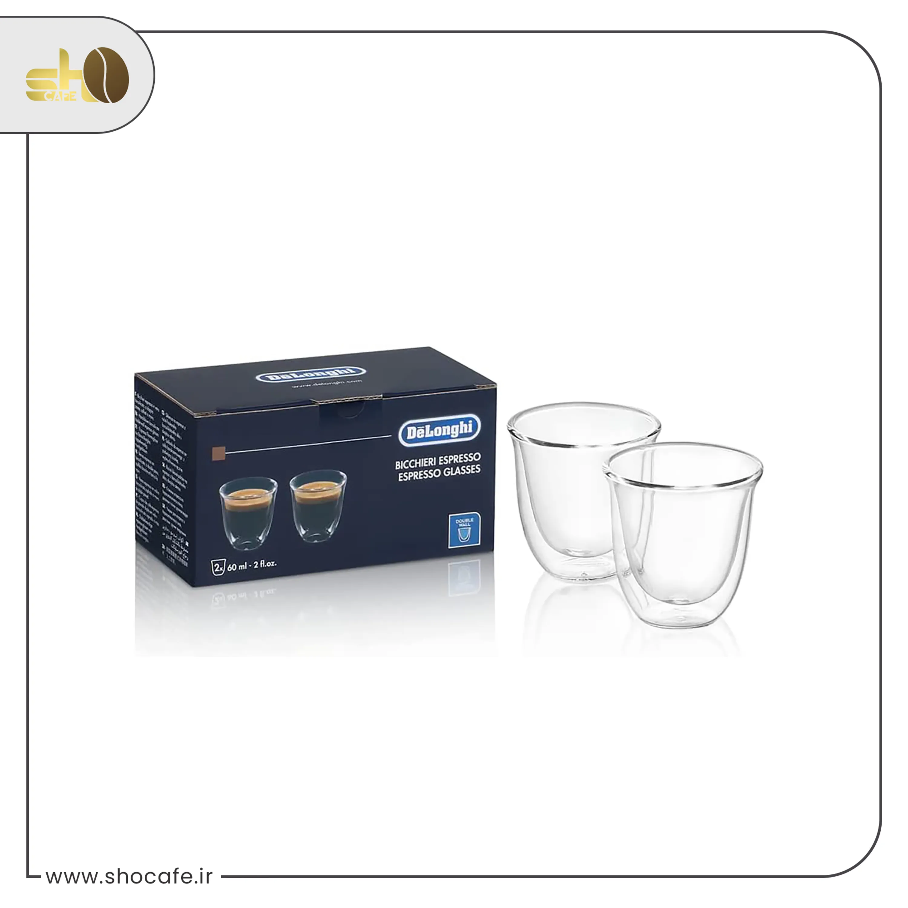 فنجان دوجداره دلونگی اسپرسو از جنس بلور کریستال